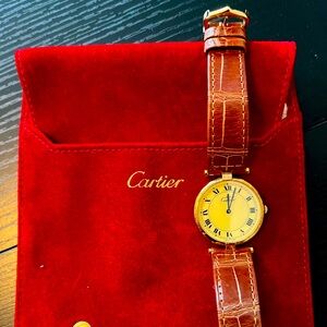 Cartier Gold and Brown Leather Watch